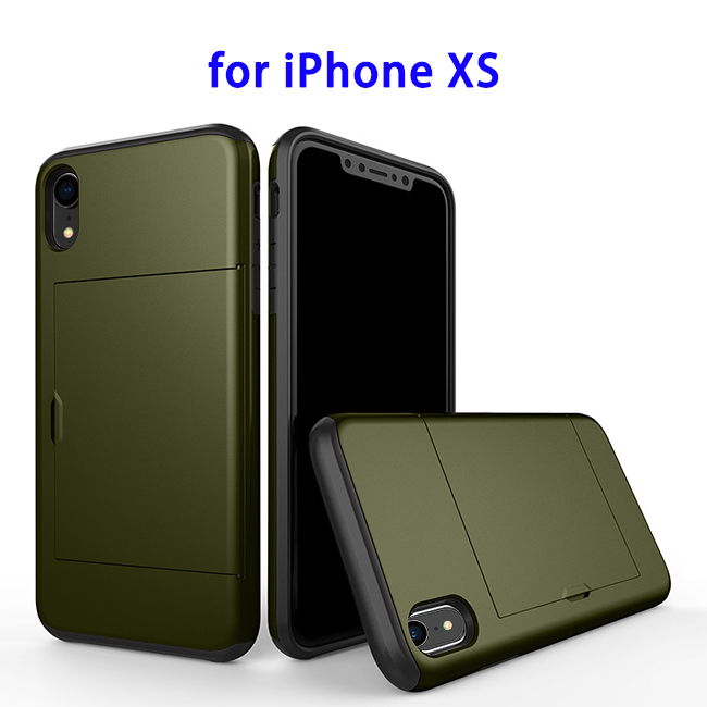 2 in 1 Bumper Protective Card Slot Cover Case for iPhone XS(Army green)