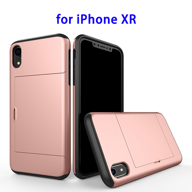 2 in 1 Bumper Protective Card Slot Cover Case for iPhone XR(Rose Gold)