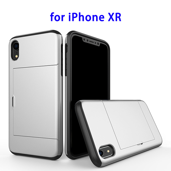 2 in 1 Bumper Protective Card Slot Cover Case for iPhone XR (Silver)