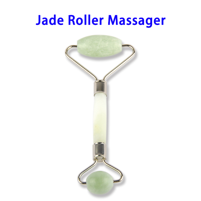 Noise Free Natural Stone Metal Welded Connector Jade Roller Massager (Green Jade)