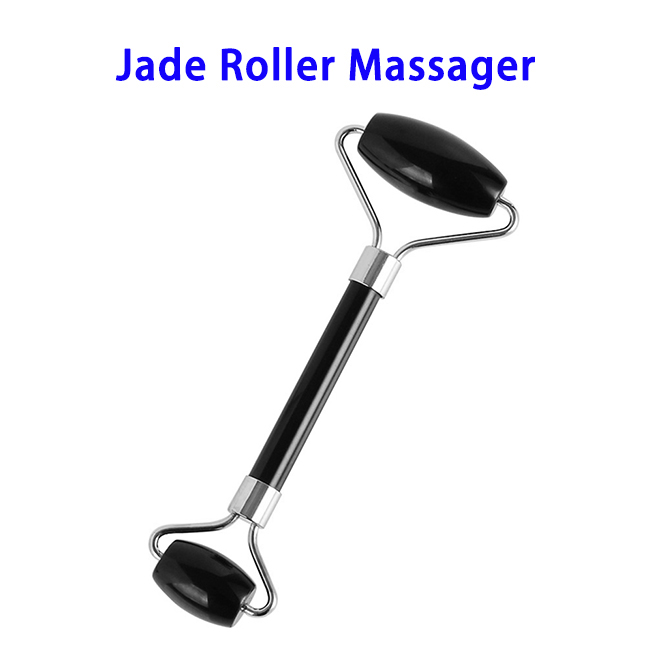 Noise Free Natural Stone Metal Welded Connector Jade Roller Massager (Obsidian Jade, Sliver connect)