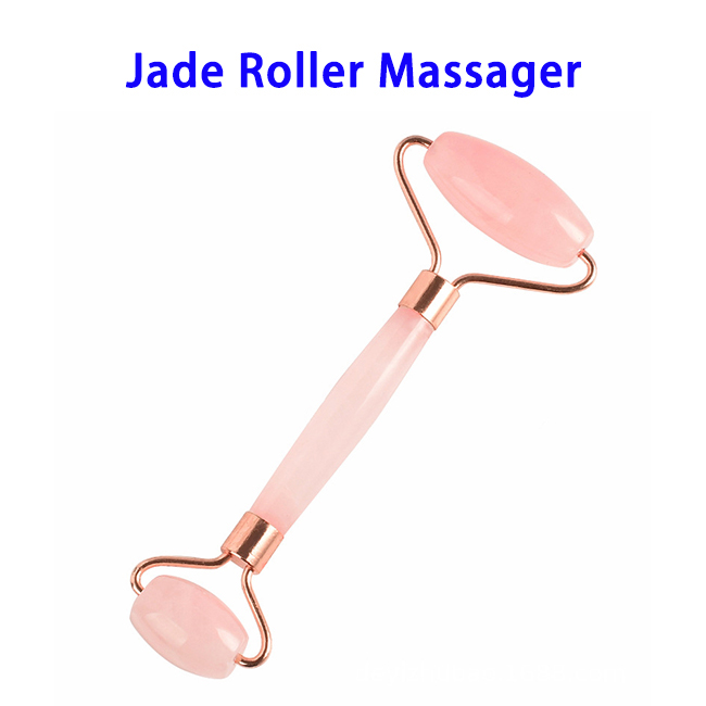 Noise Free Natural Stone Metal Welded Connector Jade Roller Massager ( Rose Quartz Jade, Rose Gold connect)