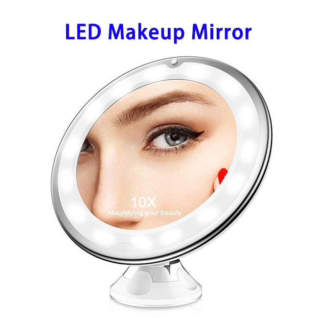 Most Popular 360 Degree Rotation 10 Times Magnifying LED Makeup Mirror with Suction Pad