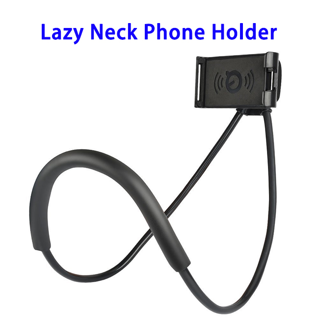 Universal Hanging On Neck Lazy Phone Holder DIY Free Rotating Stand Multiple Functions Lazy Bracket Phone Holder (Black)