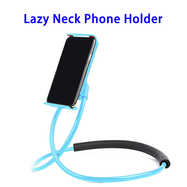 Universal Hanging On Neck Lazy Phone Holder DIY Free Rotating Stand Multiple Functions Lazy Bracket Phone Holder (Blue)