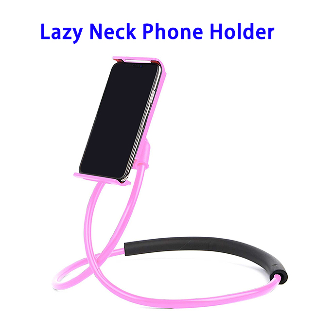 Universal Hanging On Neck Lazy Phone Holder DIY Free Rotating Stand Multiple Functions Lazy Bracket Phone Holder (Pink)