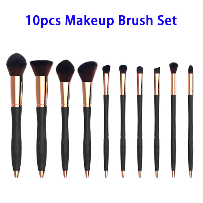 10pcs Ergonomic Microphone Dotted Design Makeup Brushes Set (Gold)