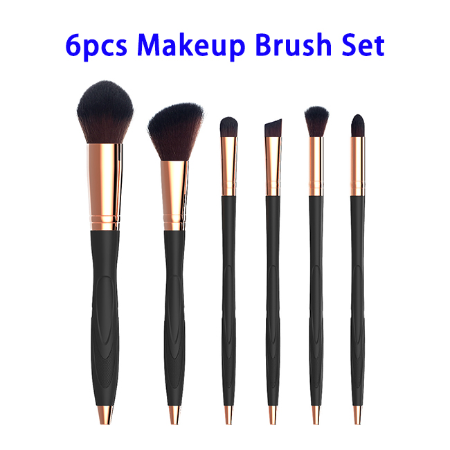 6pcs Ergonomic Microphone Dotted Design Makeup Brushes Set