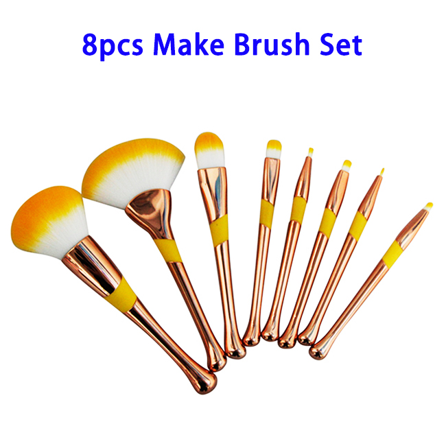 Thickening Electroplating Tube 8pcs Synthetic Fiber Hair Makeup Brush Set (Gold)