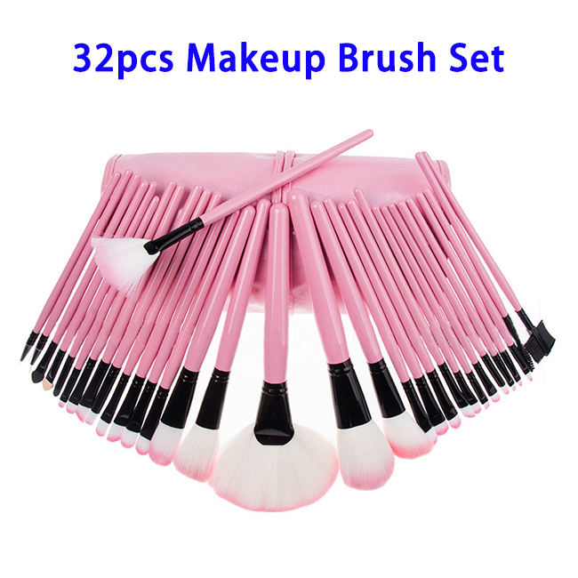 Wood Handle 32pcs Synthetic Hair Makeup Brush Set (Pink)