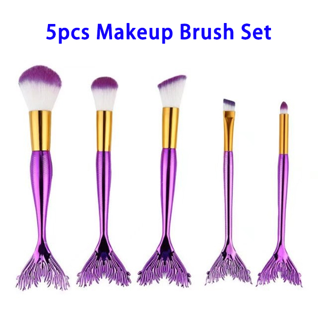 5pcs/set Nylon Hair Purple Fish Tail Makeup Brushes