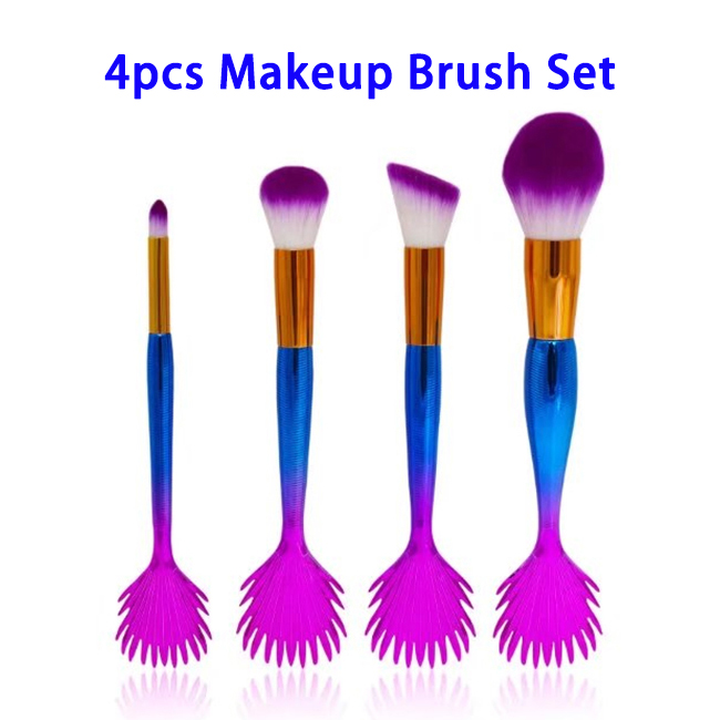 4pcs Fish Scale Mermaid Foundation Makeup Brush Set (Rainbow Color)