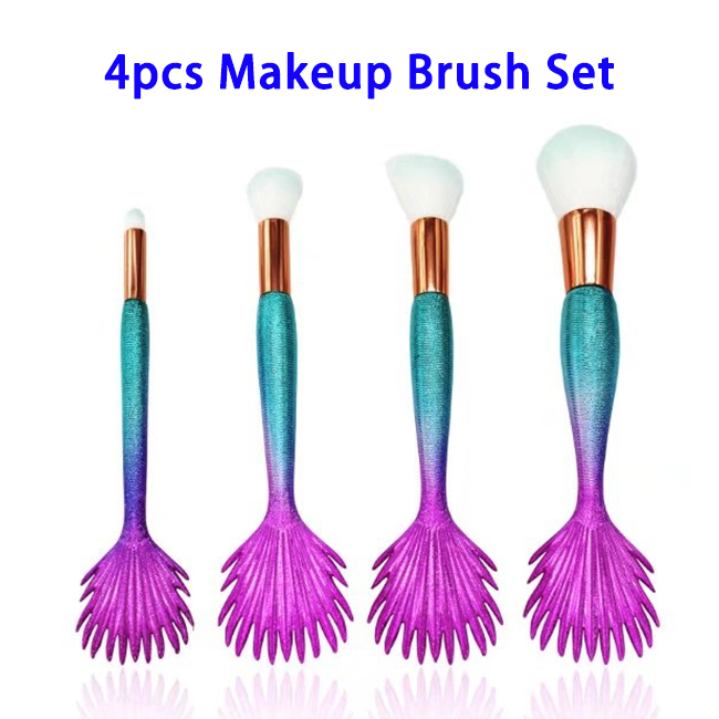 4pcs Fish Scale Mermaid Foundation Makeup Brush Set (Cyan)