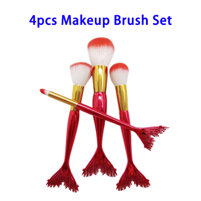 4pcs/set Synthetic Hair Electroplated Plastic Handle Fish Tail Makeup Brushes (Red)
