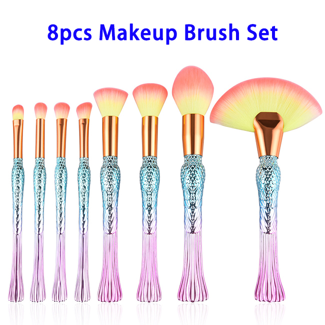 8pcs/set Lucky Bird Synthetic Hair Electroplated Makeup Brushes Set (Colorful)