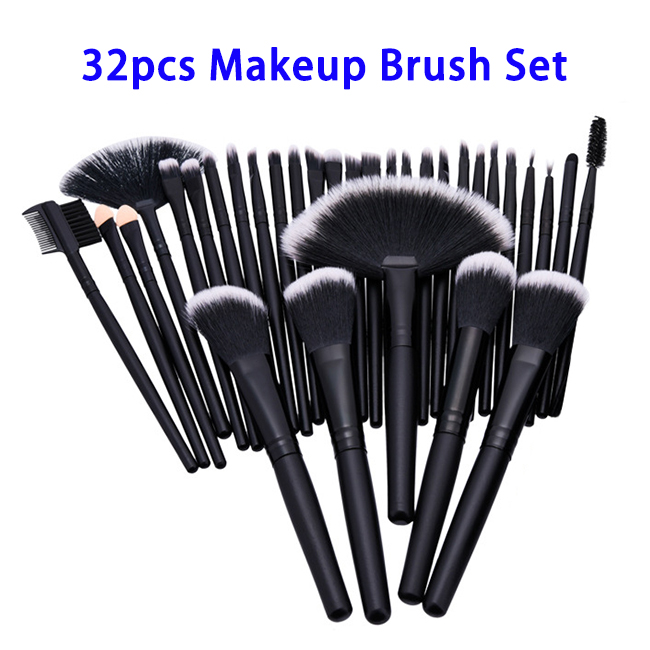 Wooden Handle 32pcs Synthetic Hair Makeup Brush Set (Black)