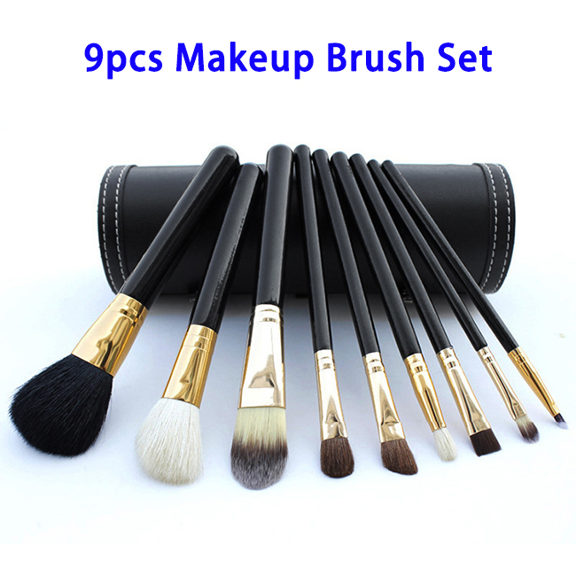 Custom Logo 9pcs Synthetic Hair Makeup Brush Set with Black Box