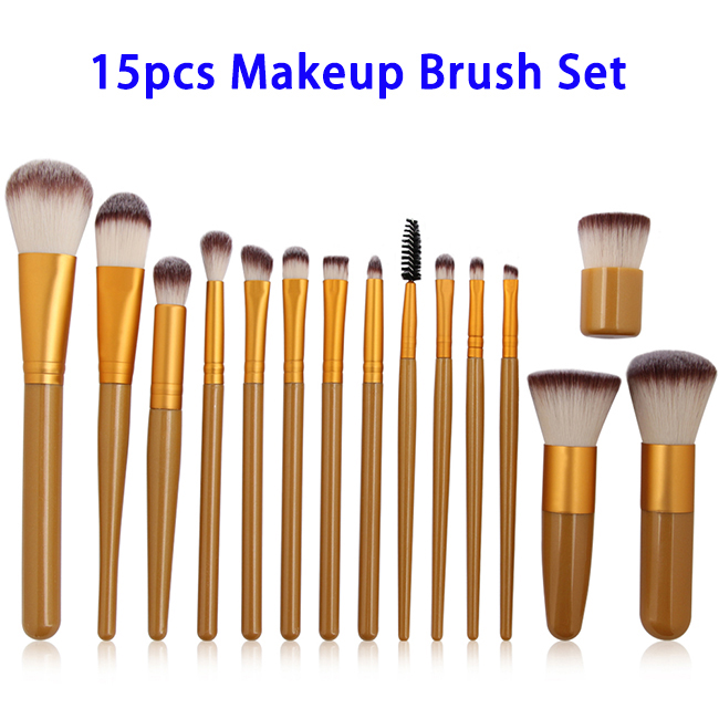 15pcs Synthetic Hair Cosmetics Makeup Brush Set  (Brown)