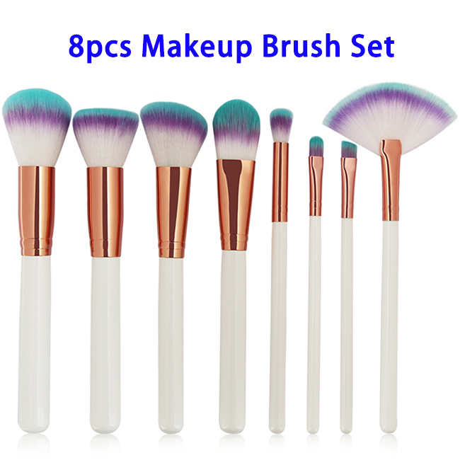 8pcs Wood Handle Synthetic Hair Makeup Brushes Set (White Handle)