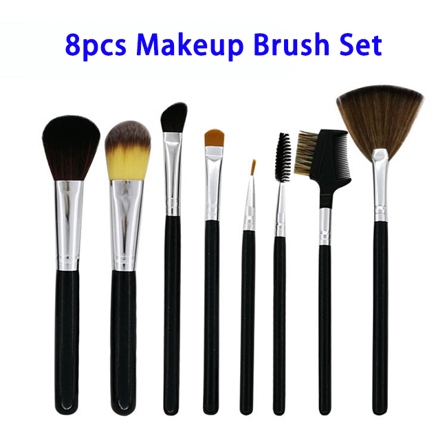 8pcs/set Super Soft Synthetic Hair Black Wood Handle Makeup Brushes