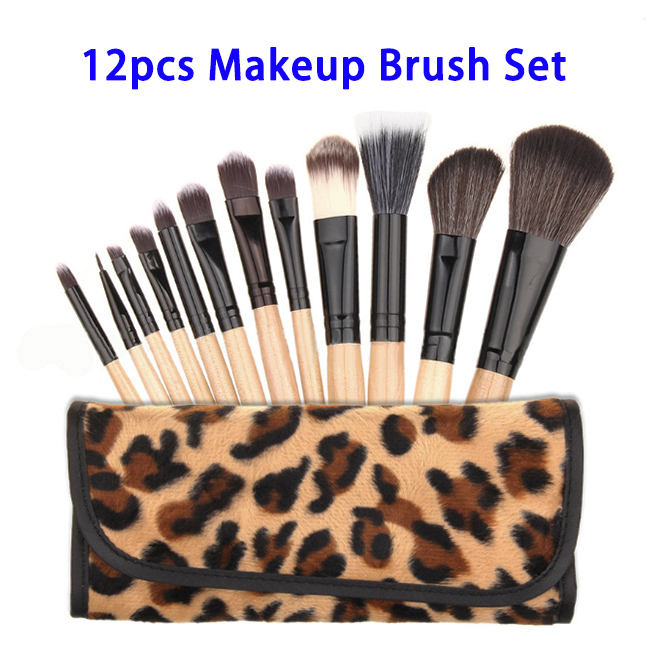 12pcs/set Foundation Makeup Brushes Kit with Leopard-print Bag