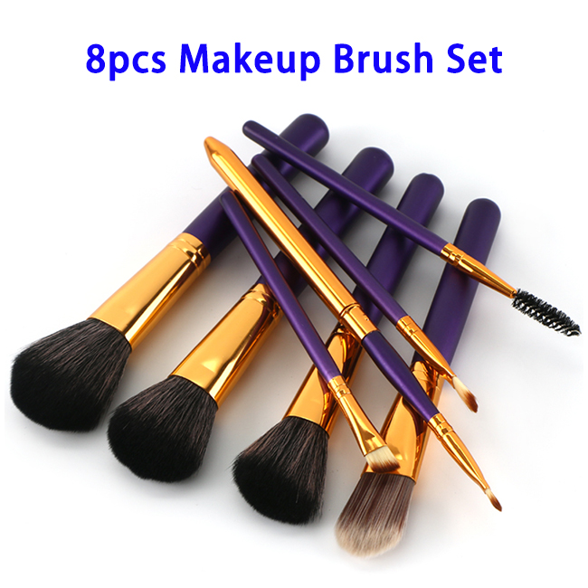 8pcs Wood Handle Synthetic Hair Makeup Brushes Set