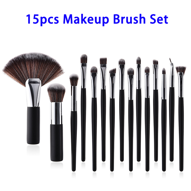 15pcs Synthetic Hair Cosmetics Makeup Brush Set  (Silver)
