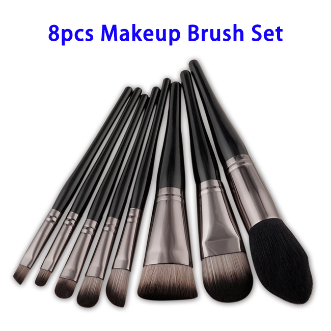 8pcs Synthetic Hair Wood Handle Makeup Brushes Set (Color 1)