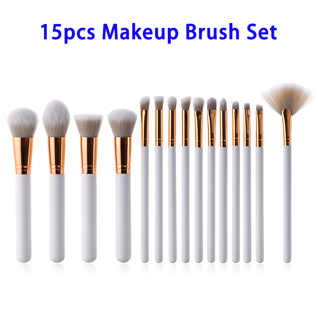 15pcs Portable Super Soft Premium Synthetic Hair Wood Handle Makeup Brushes