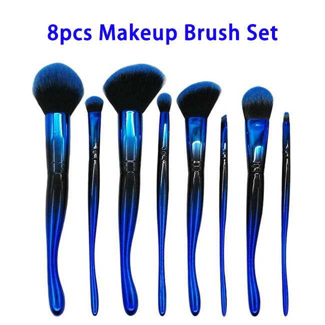 8pcs Portable Blue Color Super Soft Premium Synthetic Hair Makeup Brushes Set
