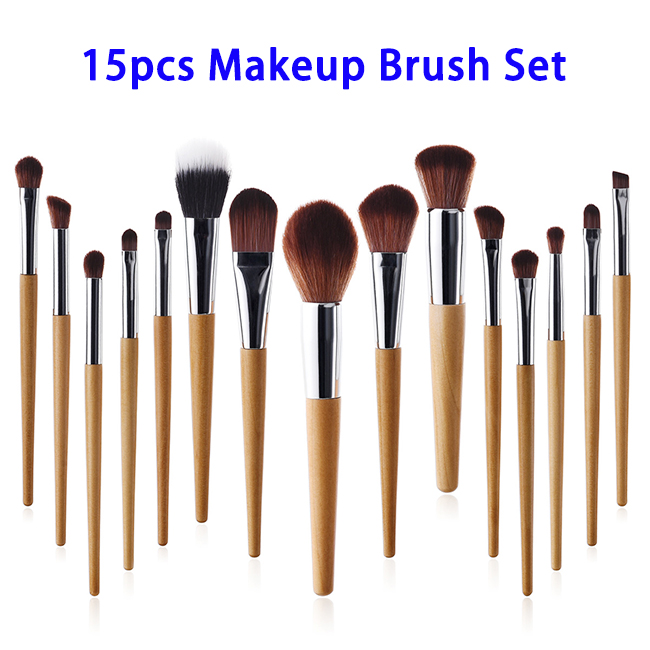 15pcs Super Soft Premium Synthetic Hair Wood Handle Makeup Brushes