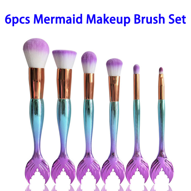 6pcs/set Super Soft Synthetic Hair Colorful Mermaid Makeup Brushes