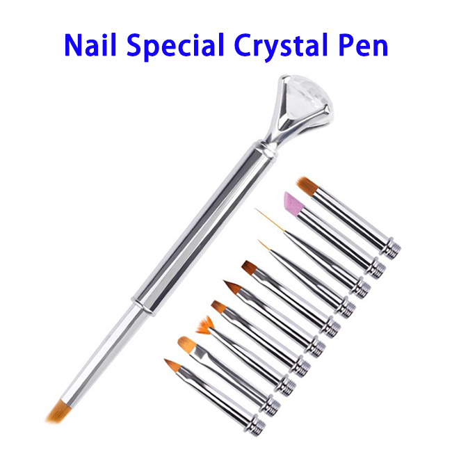 Full Functioning Nail Art Brushes Pen Special Crystal Pens Kit (Silver)