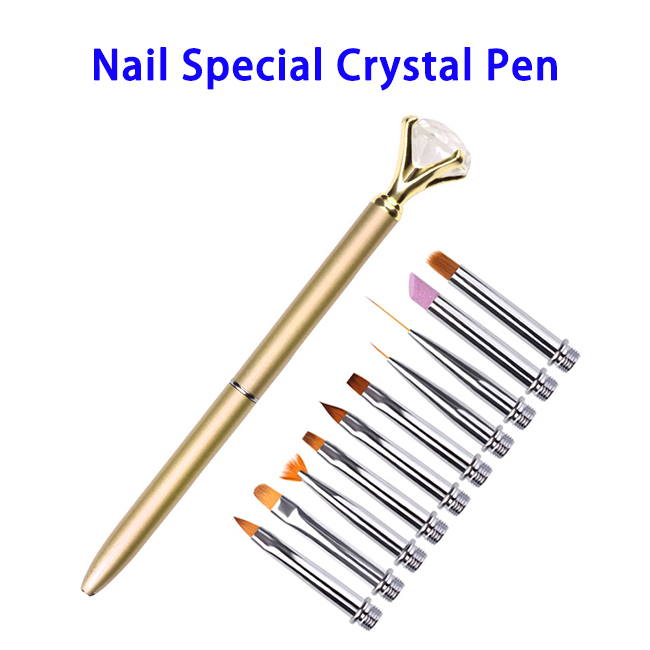 Full Functioning Nail Art Brushes Pen Special Crystal Pens Kit (Gold)