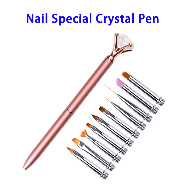 Full Functioning Nail Art Brushes Pen Special Crystal Pens Kit (Rose Gold)