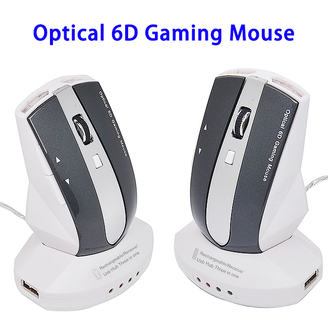 800/1200/1600DPI USB Rechargeable Wireless Optical 6D Gaming Mouse (White+Dark Grey)