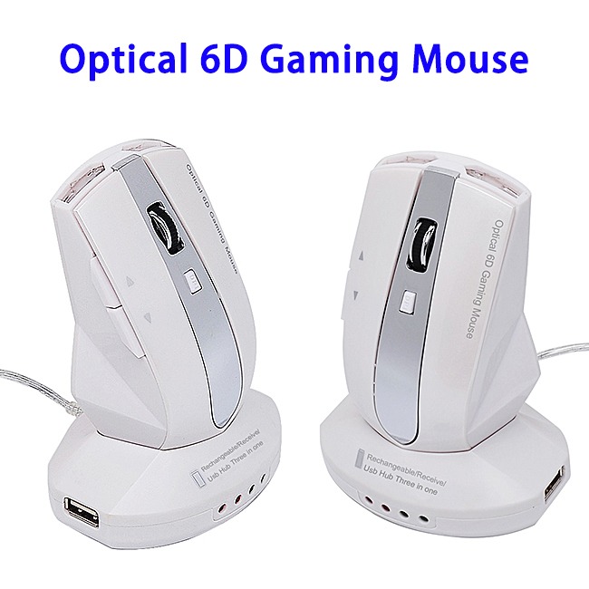 800/1200/1600DPI USB Rechargeable Wireless Optical 6D Gaming Mouse (White+Grey)
