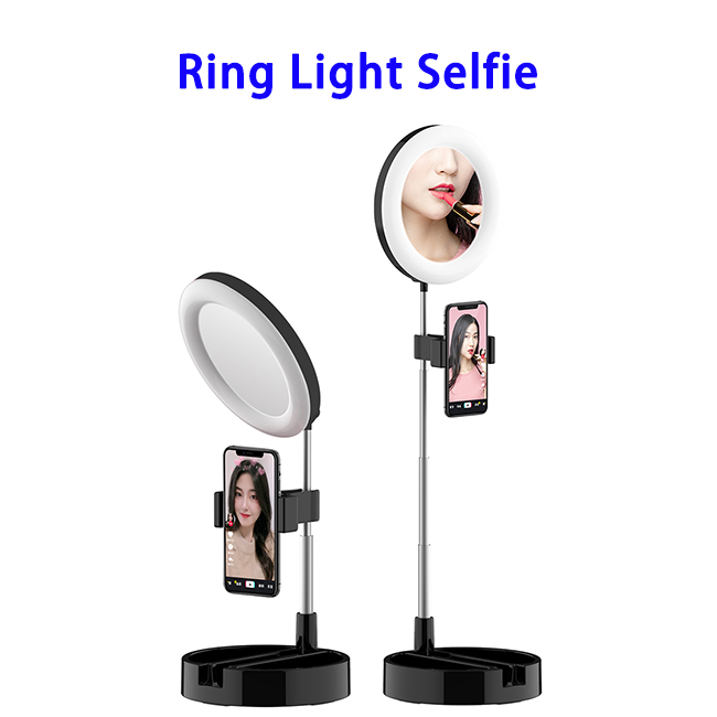 New Arrival 360 Degree Rotation Storage LED Cosmetic Mirror Makeup Mirror with Phone Holder(Black)