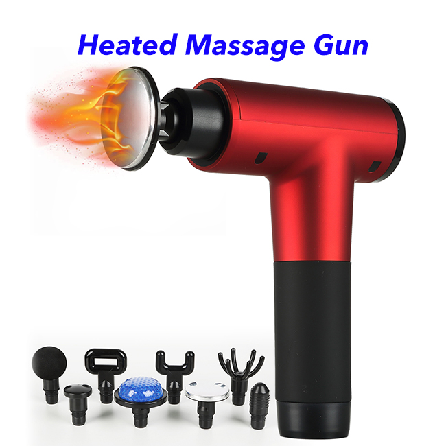 Hot Compress Deep Tissue Percussion Massager Muscle Heated Massage Gun with 8 Heads (Red)