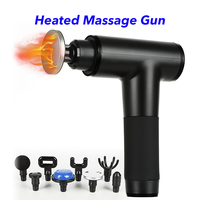 Hot Compress Deep Tissue Percussion Massager Muscle Heated Massage Gun with 8 Heads (Black)