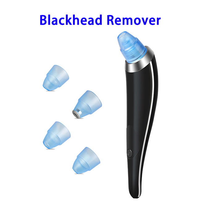New Design LED Electric 5 Gears Blackhead Vacuum Remover with 4 Replaceable Probes (Black)