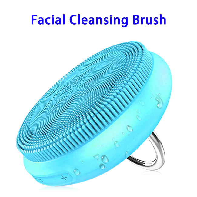 Newest Version USB Rechargeable Silicone Electric Face Massage Facial Cleansing Brush(Blue)