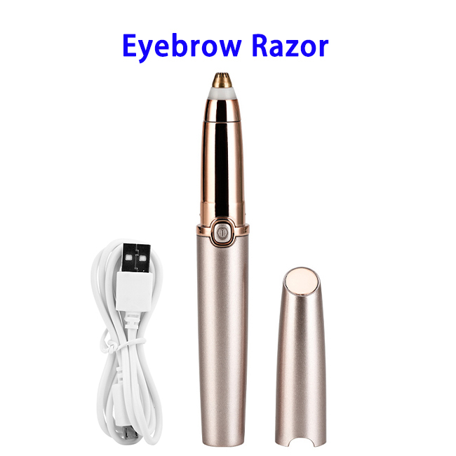 New Product USB Rechargeable Womens' Painless Eyebrow Hair Remover Trimmer(Rose Gold)