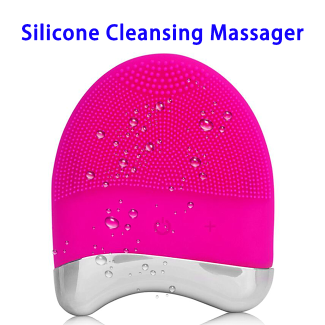 New Arrival Waterproof Vibration Silicone Facial Cleansing Brush for All Skin (Rose)
