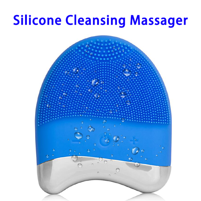 New Arrival Waterproof Vibration Silicone Facial Cleansing Brush for All Skin (Blue)