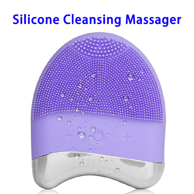 New Arrival Waterproof Vibration Silicone Facial Cleansing Brush for All Skin (Purple)