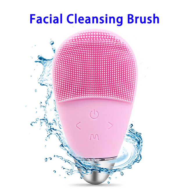 CE ROHS FCC Approved IPX7 Waterproof Vibration Silicone Massage Facial Cleansing Brush(Pink)