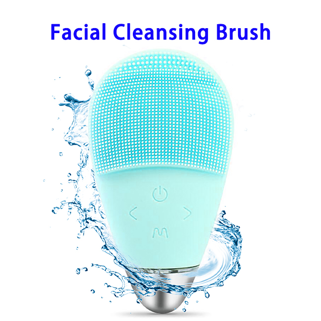 CE ROHS FCC Approved IPX7 Waterproof Vibration Silicone Massage Facial Cleansing Brush(Blue)