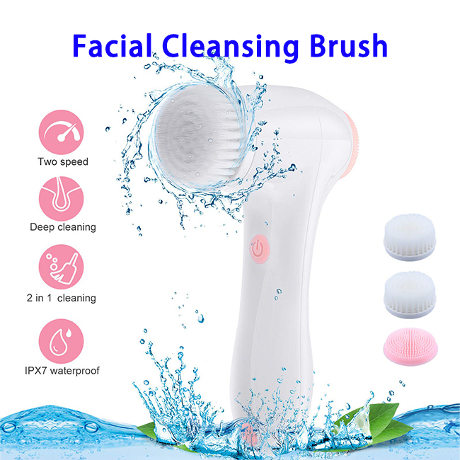 2 in 1 USB Rechargeable Waterproof Electric Facial Cleansing Brush