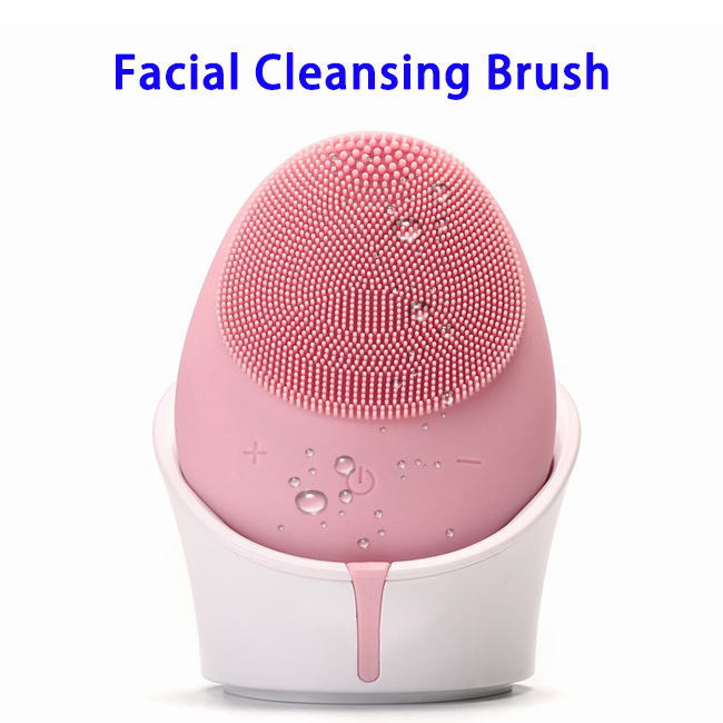Wholesale Wireless Charging Electric Silicone Waterproof Massage Cleansing Facial Brush(Pink)